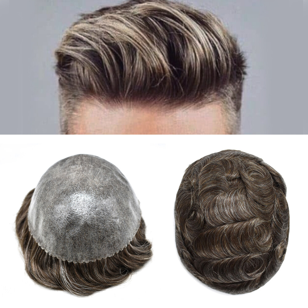Full Poly Skin Mens Toupee Injected PU Human Hair System Replacement Wig for Men