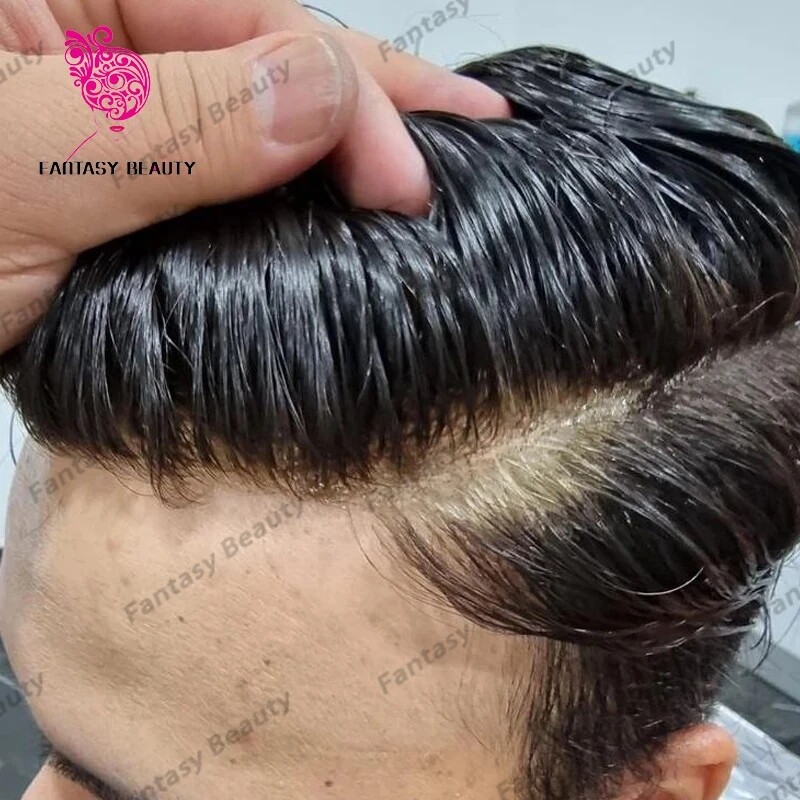 Super Thin Skin 0.02mm Silicon Men Toupee Natural Hairline Grey 100% Human Hair