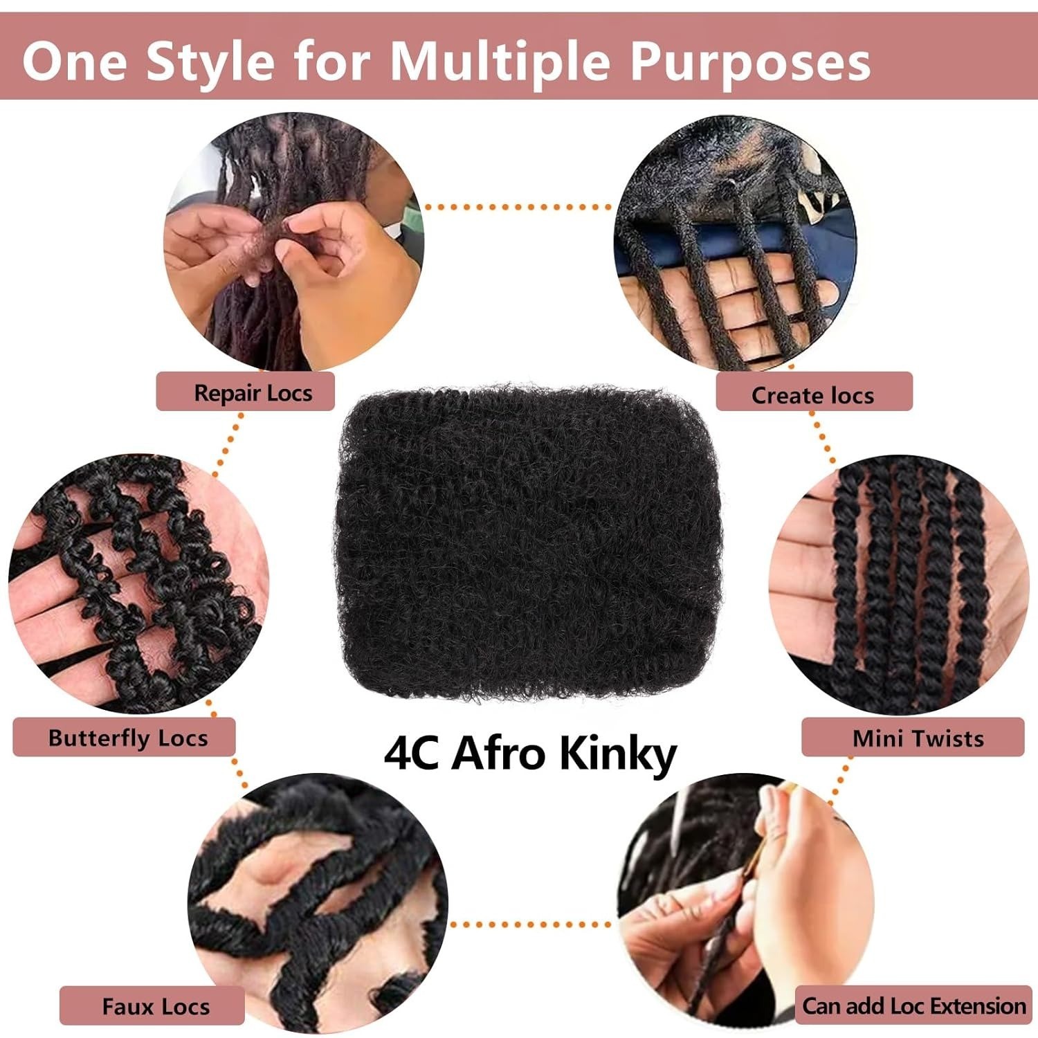 10-18In 30 or 50g/ Parck Natural 4C Afro Kinky Curly Bulk Human Hair Extension