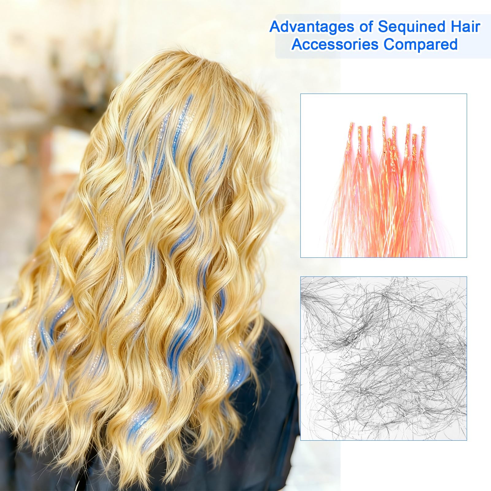 Hair Extension Tools Kit,300 Pcs Silicone Lined Micro Links Beads（3 Blue