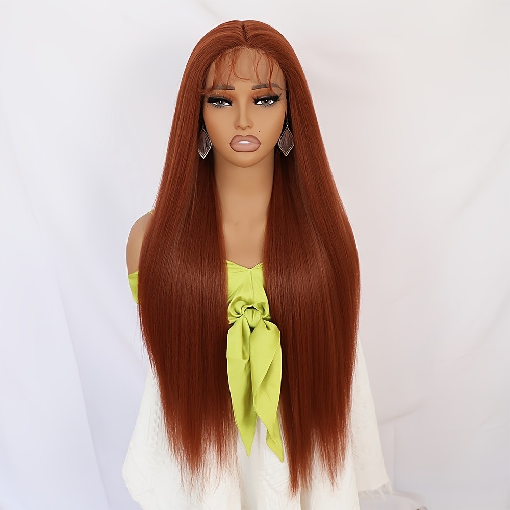 Ginger Long Straight Hair Synthetic Lace Front Wigs Glueless Pre Plucked Natural