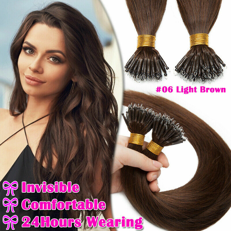 Pre Bonded Nano Bead Ring Link Remy Human Hair Extensions Balayage Ombre Blonde