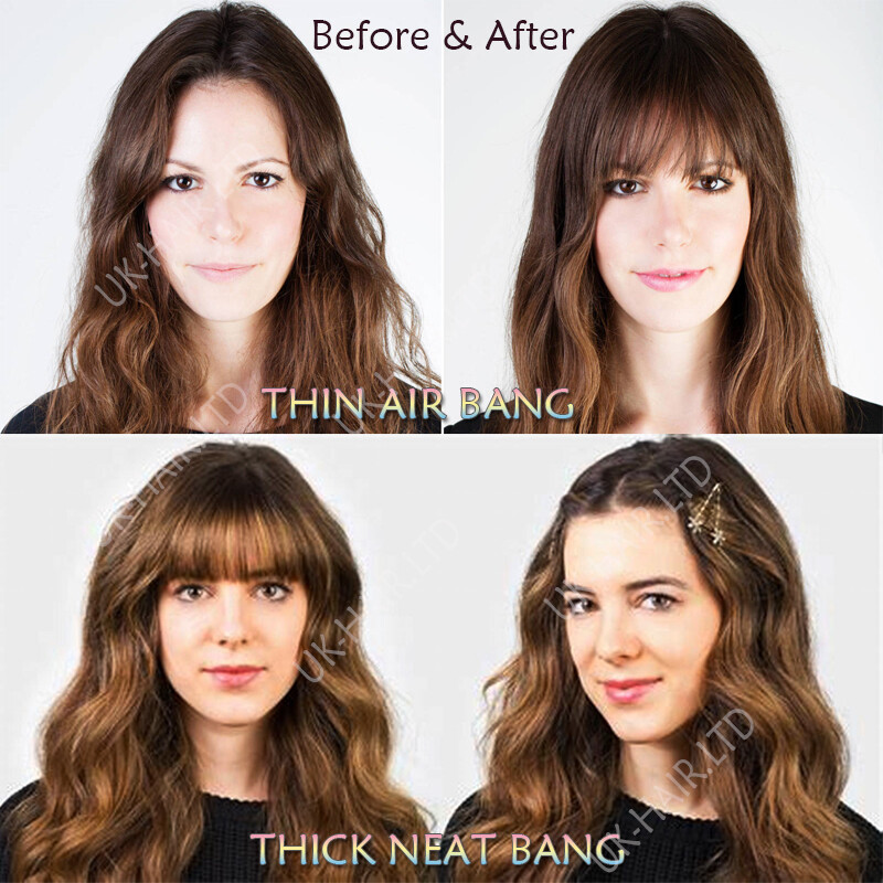Invisible Clip In Thin Bangs Fringes 100% Real Remy Human Hair Extension US Ship