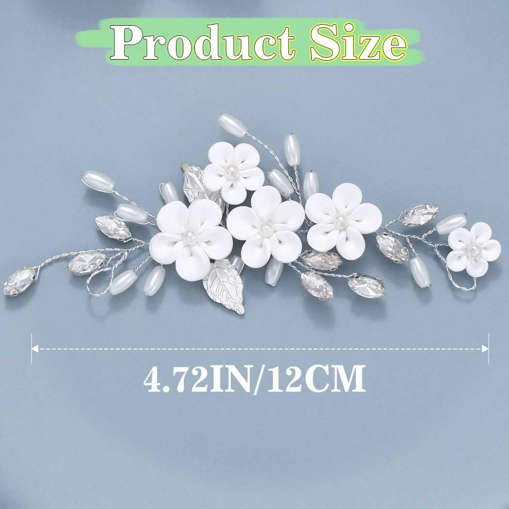 Silver Pearl Flower Bride Wedding Hair Vine Bridal Hair Piece For Women