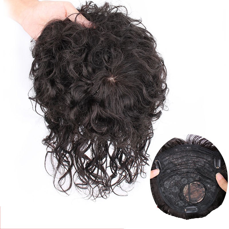 Seamless Fluffy Wavy Curly Wavy Clip Human Hair WigletHairpiece Topper For Women