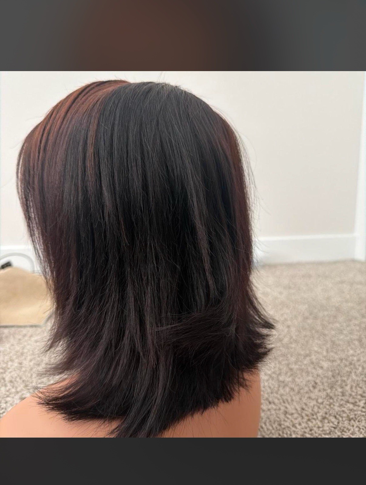 Lace Front Straight Bob human hair Wig Dark Brown/Copper Red Highlights Women