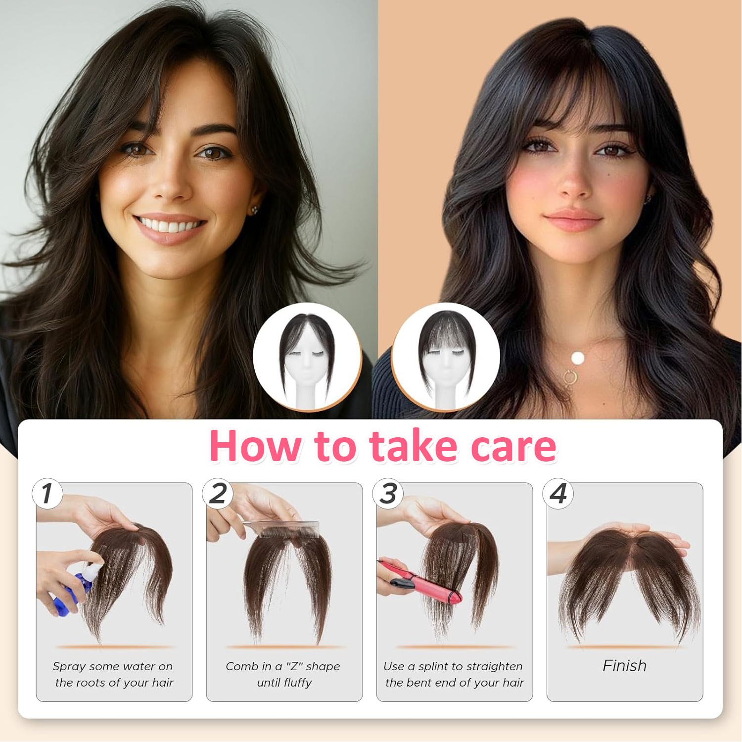 US Clip In 100% Remy Air Fringe Bangs Human Hair Extensions Hairpiece Top Topper