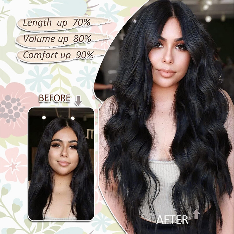 V Shape 5Clips Hairpiece One Piece Extra Thick Clip in Hair Extensions Full Head