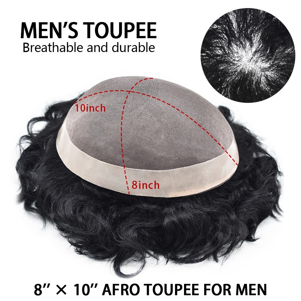 Afro Toupee for Black Men Durable Mono Afro Weave Kinky Curly Mens Wig Hair Unit