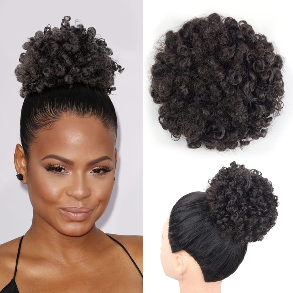Curly Wavy Afro Puff Drawstring Ponytail 6 Inch 80g Natural Black Loose Wave
