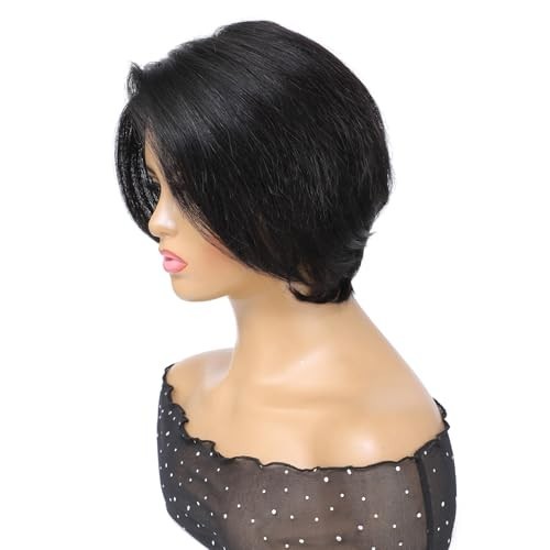 8″ Short Pixie Cut Human Hair Wig for Women, Glueless Straight, Easy Wear, Low M