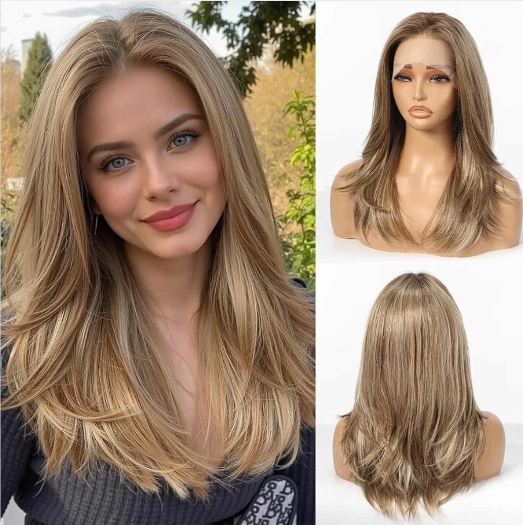 Hman Hair Blend 13 X 4 HD Lace Front Brown Blonde Mix 20in