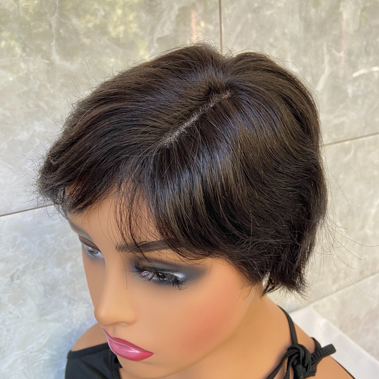 Side Part 100% Human Hair Black Soft With Bangs Men Natural Daily Use Wigs