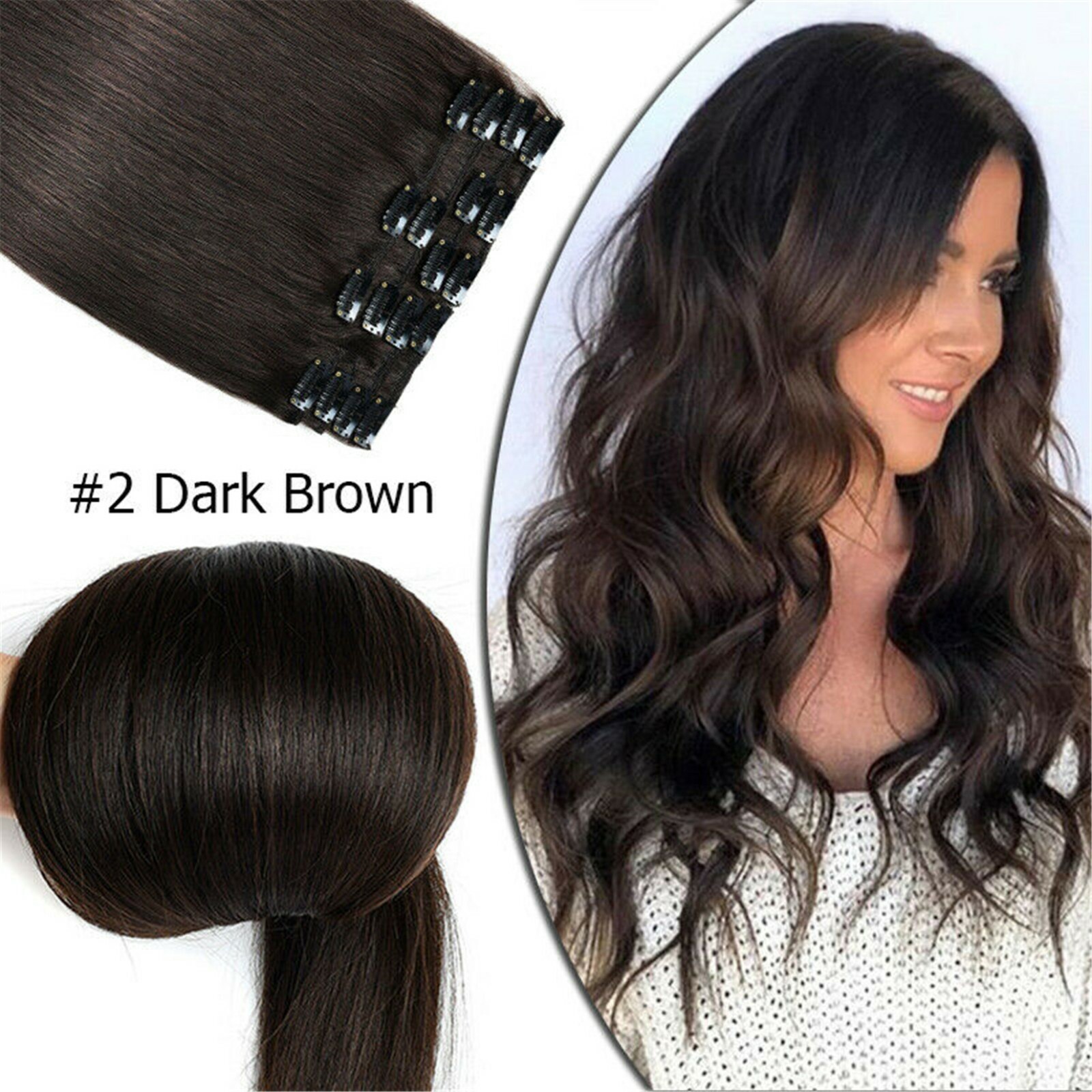 10PCS 190g Clip In 100%Real Human Hair Extension Double Weft Full Head Any Color