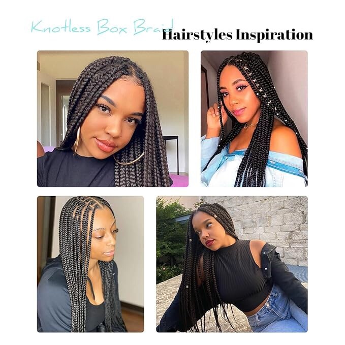 Lace front braided Knotless Box Braid Wig HD Single Layer 36” Long Natural Black