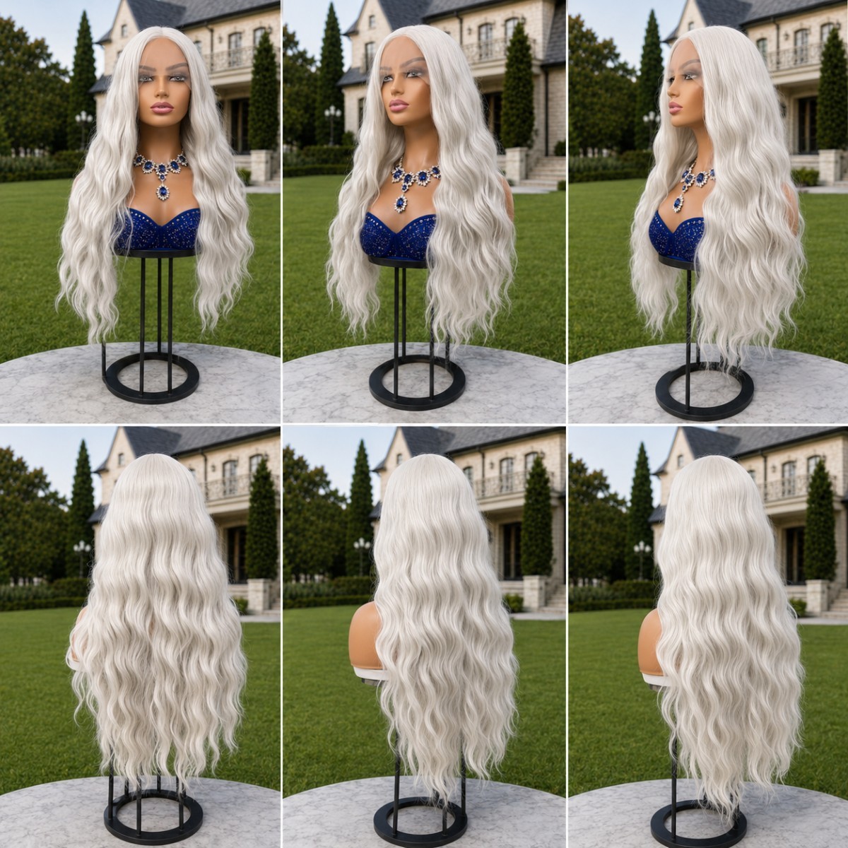 Heat Resistant Synthetic Hair Layered Long Wavy Bleach blonde Lace Frontal Wigs