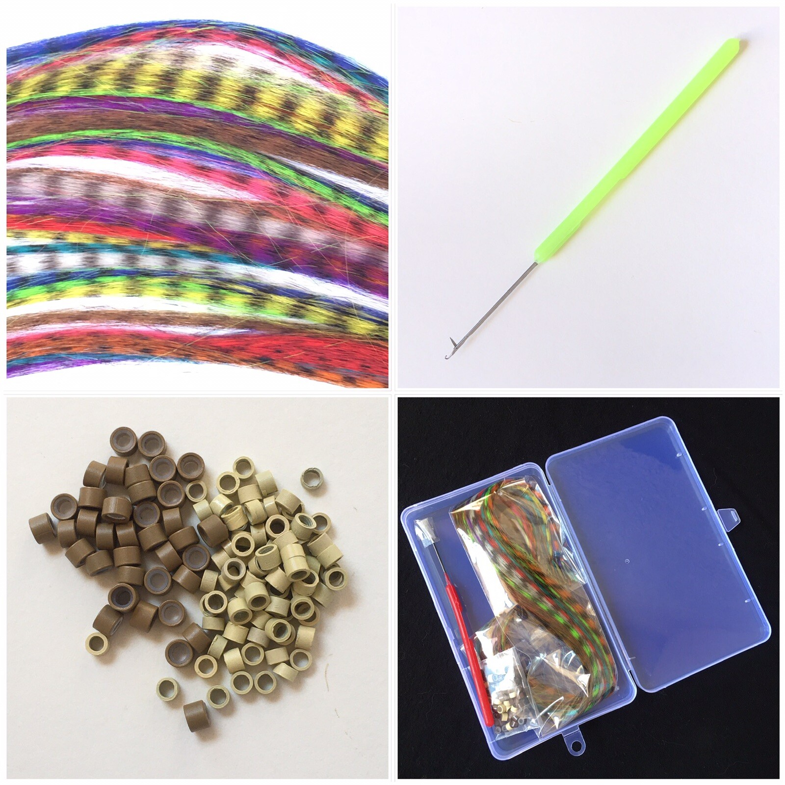 Synthetic Feather Hair Extension Kit-30 Feathers 1 Hook 60 Beads In Plastic Box