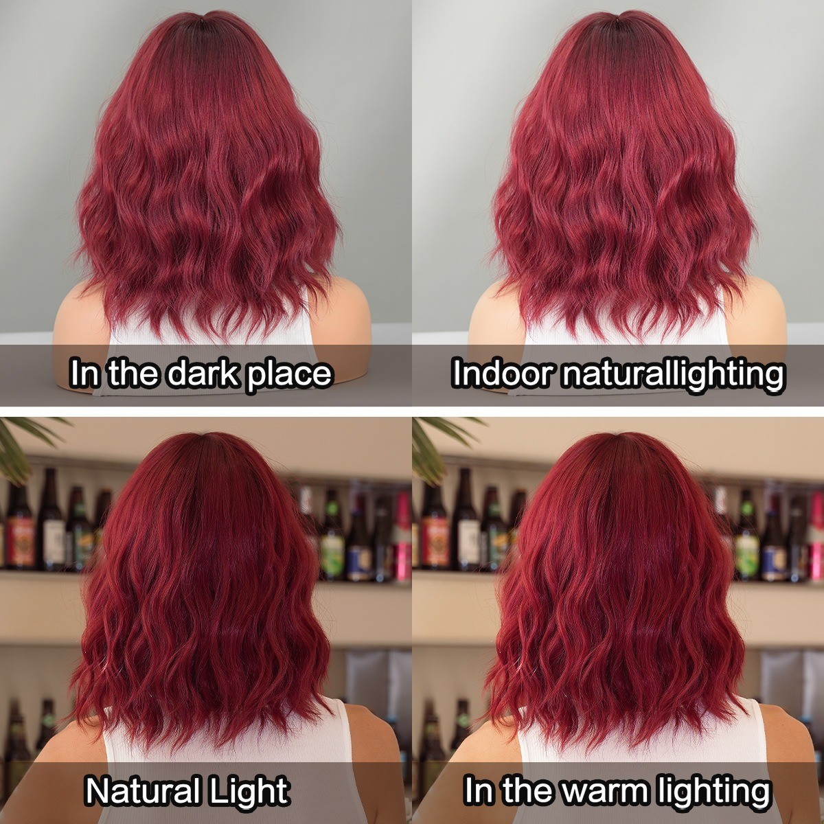 Red wine color 12-inch short curly wig for women with a straight Bob hairstyle