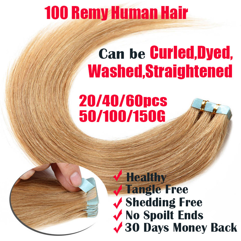 60PCS 150G Remy Tape in Real Human Hair Extensions Russian 12″-24″ Ombre Thick F