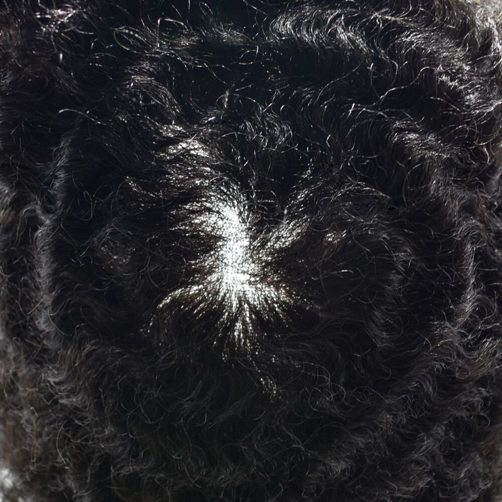 Afro Toupee for Black Men Toupee French Lace Hairpiece Kinky Curl Gray Hair Unit