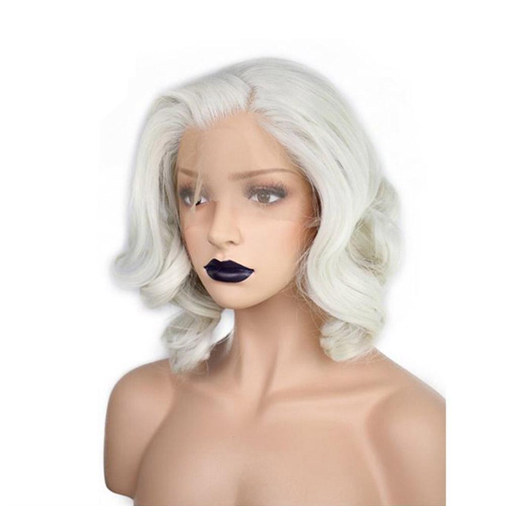 Short Platinum Blonde Lace Front Wig Curly Wavy Bob Wigs Costumes Cosplay Wigs