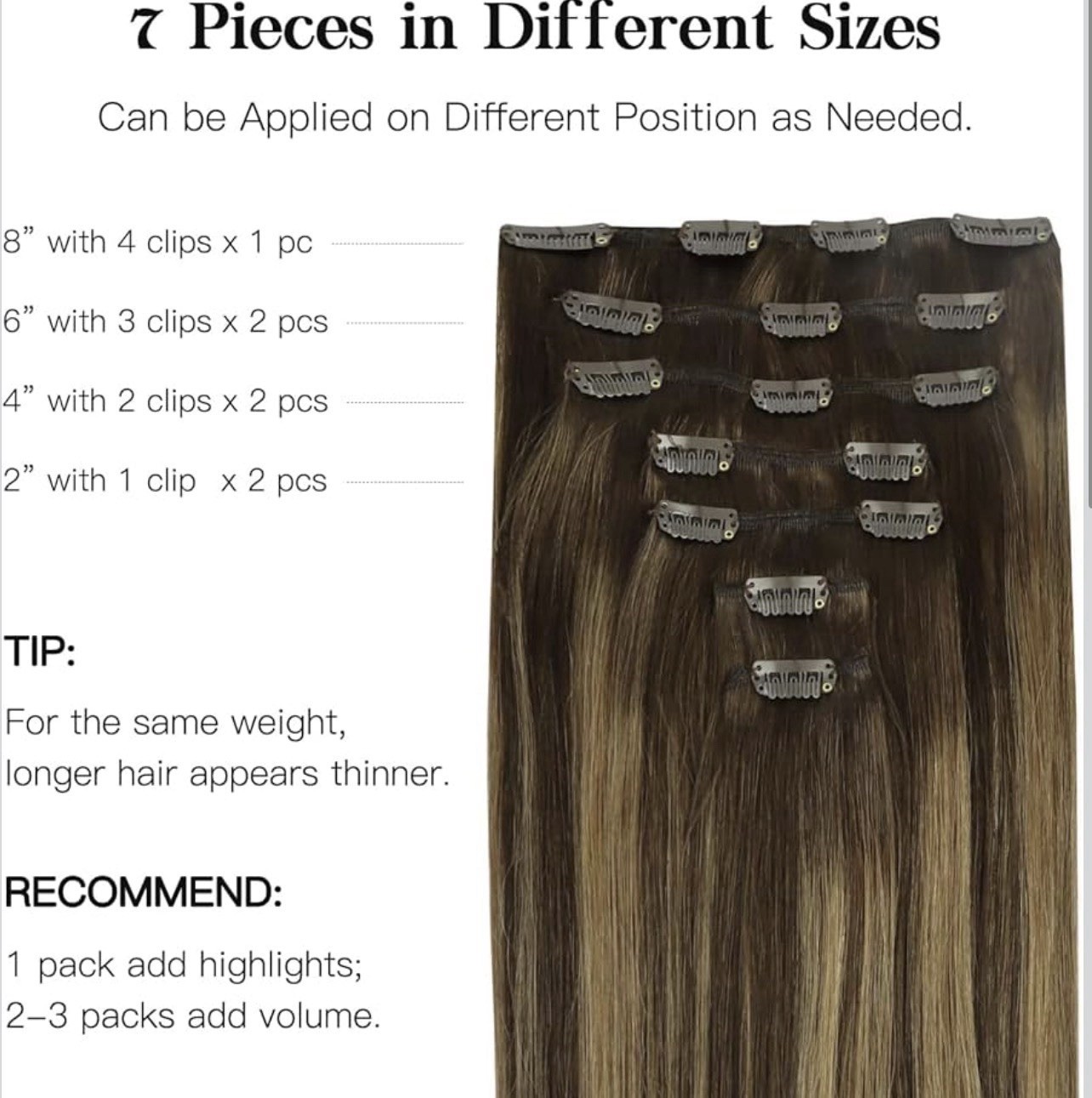 HOTBANANA Balayage Human Hair Extensions Natural Black to Light Blonde 18in 7pc
