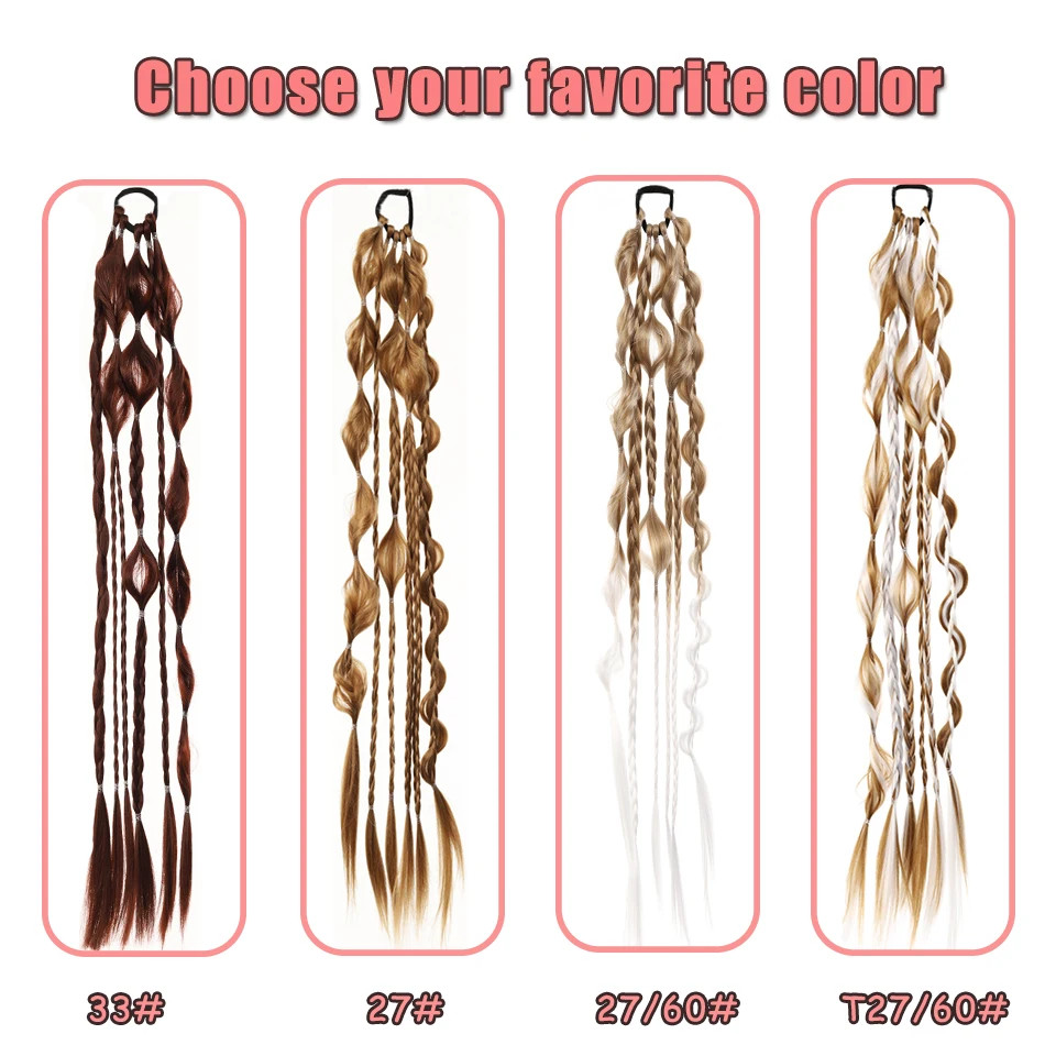 Lightweight Synthetic 24Inch Long Braided Bubble Ponytail Wig For Women Party