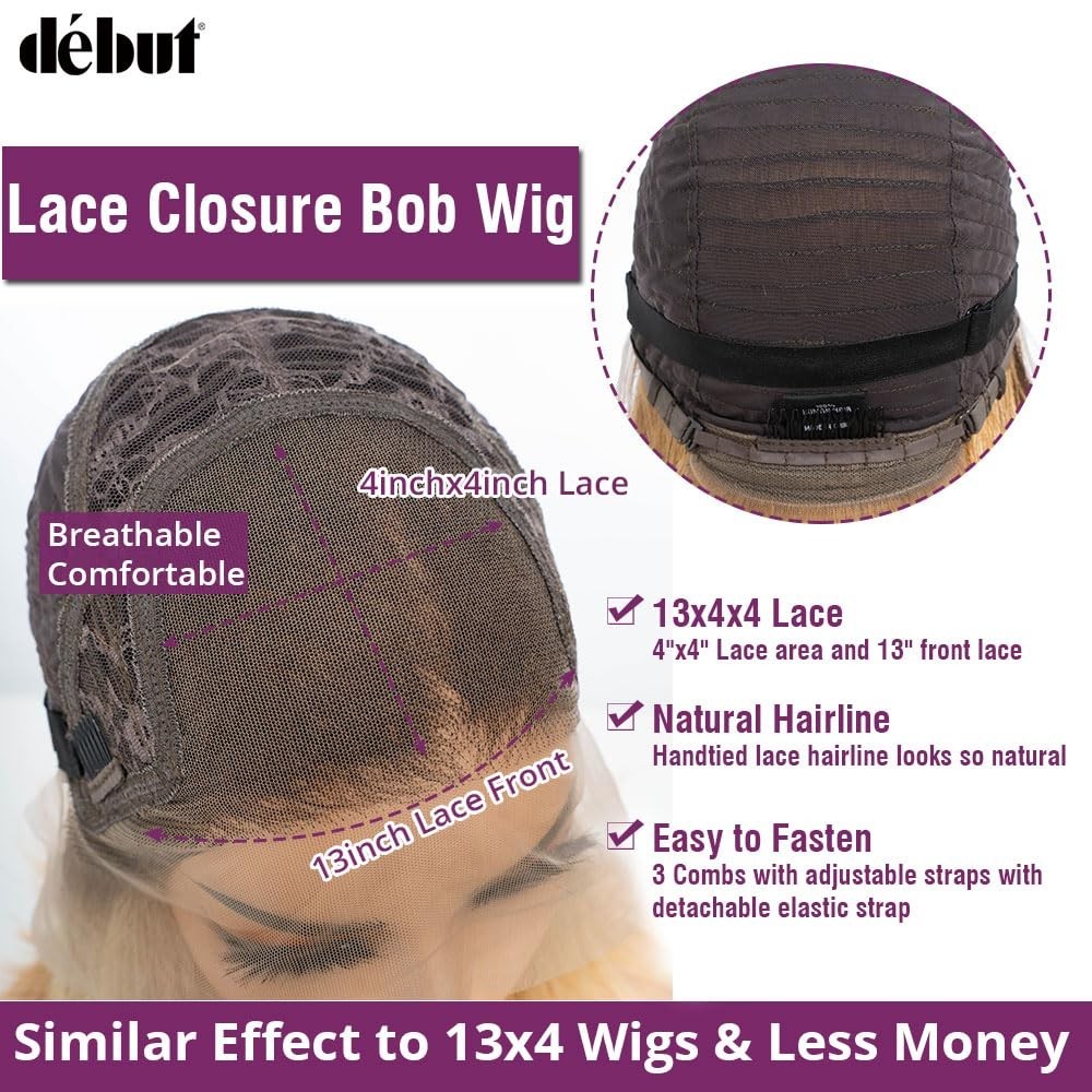 DEBUT Skunk Stripe Lace Front Wig 4×4 HD Ombre Brown Blonde Bob 10 Inch Human Ha