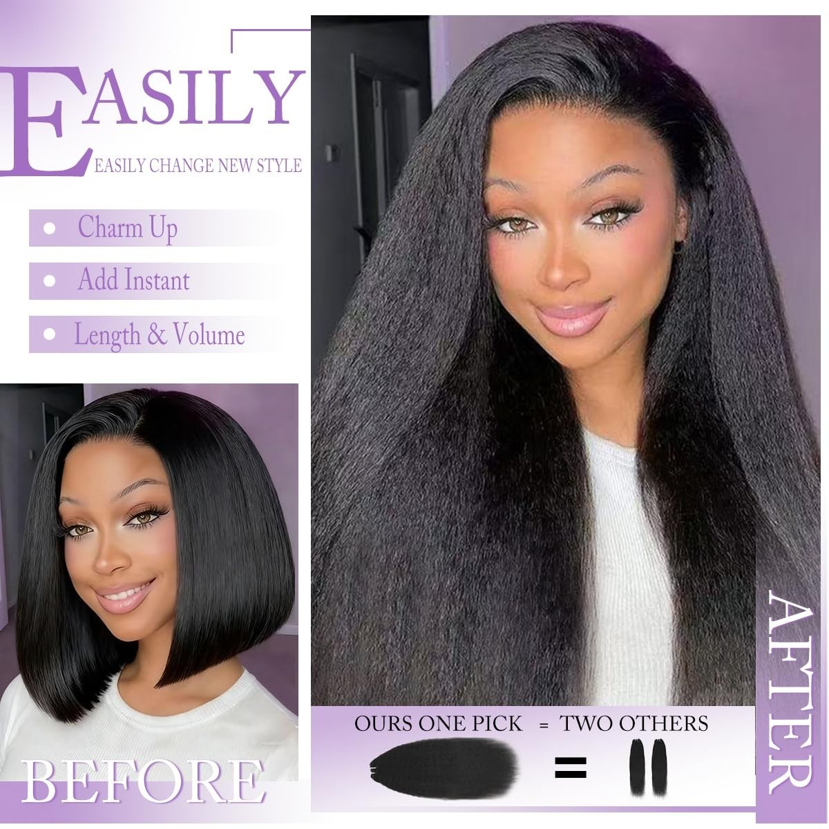 22″ Kinky Straight Clip-In Hair Extensions 120g 8Pcs Double Weft Human Hair Full