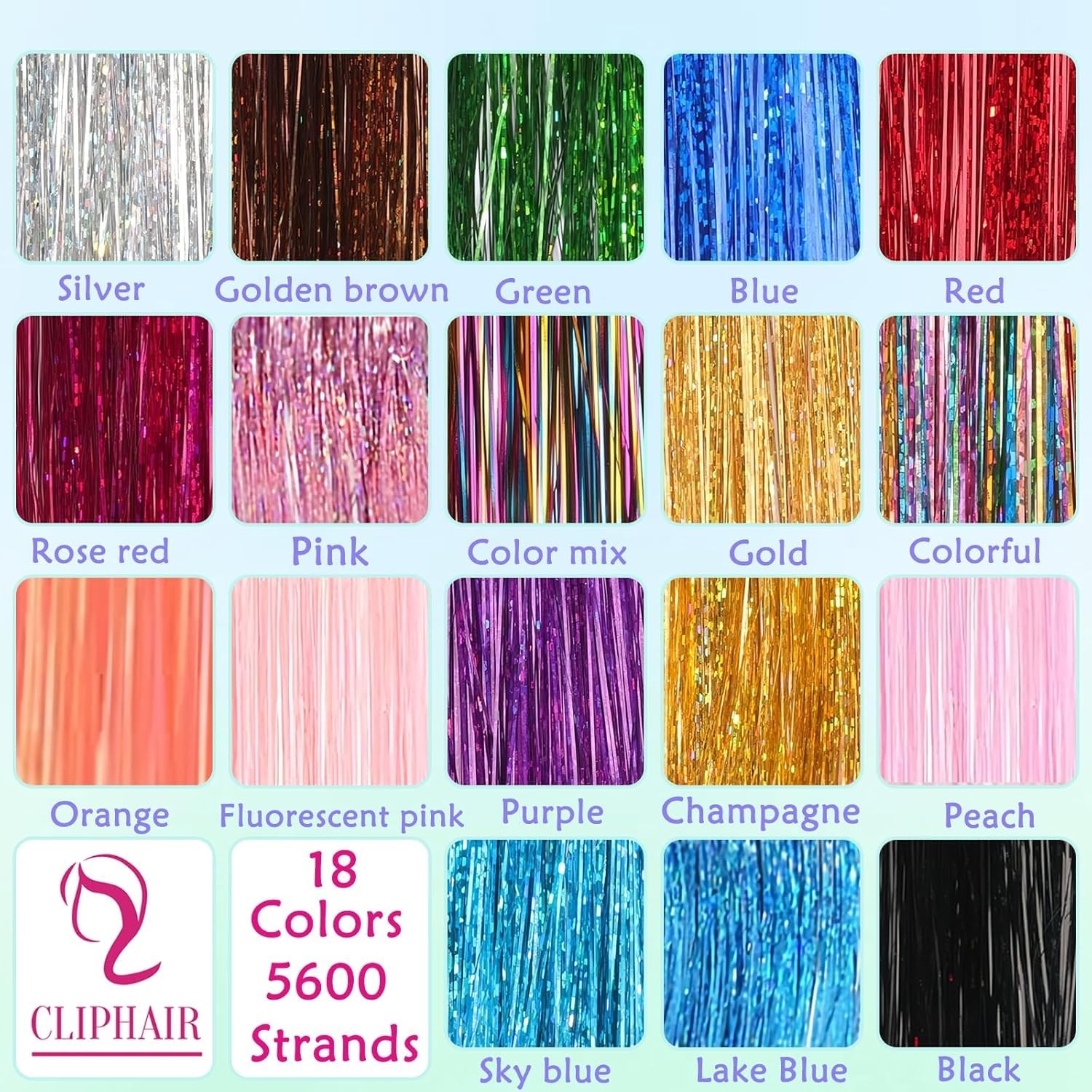 Hair Tinsel,18 Colors Hair Tinsel Kit for Girls 7600 Strands Fairy Tinsel Hair E