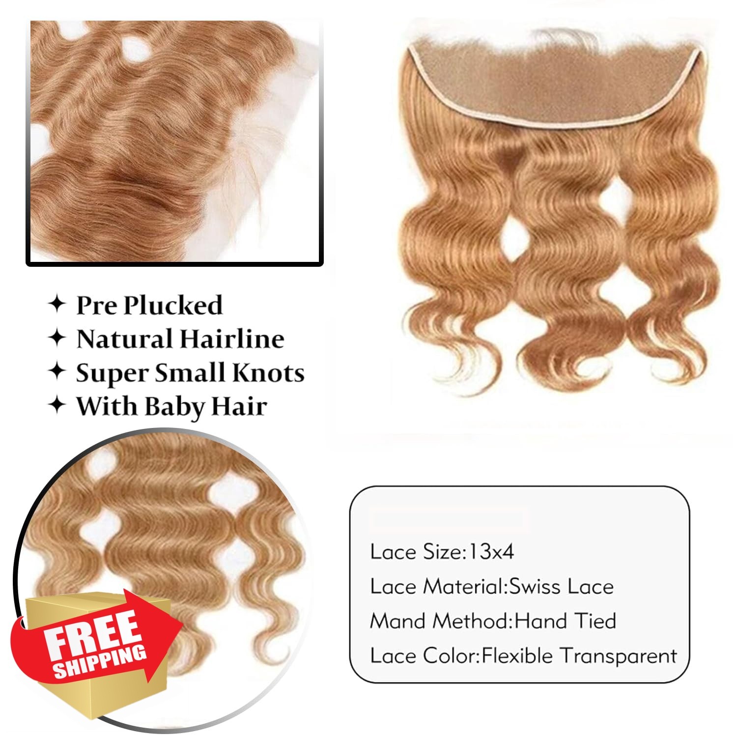 YiweYowe #27 Blonde 28 Inch Lace Closure