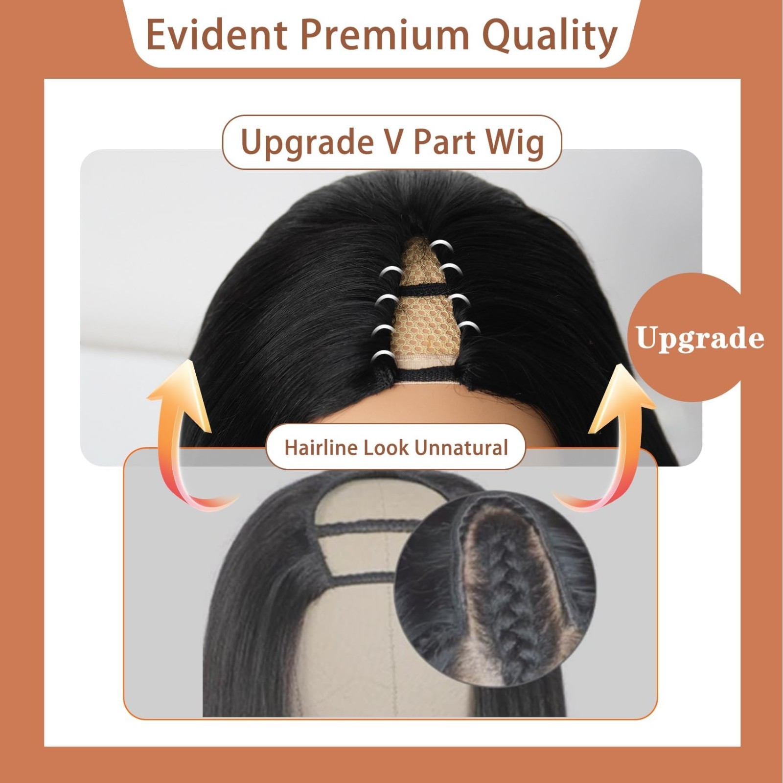 24 Inch V Part Wig Human Hair – Straight Glueless Half Wig, Clip-In, No Leave Ou