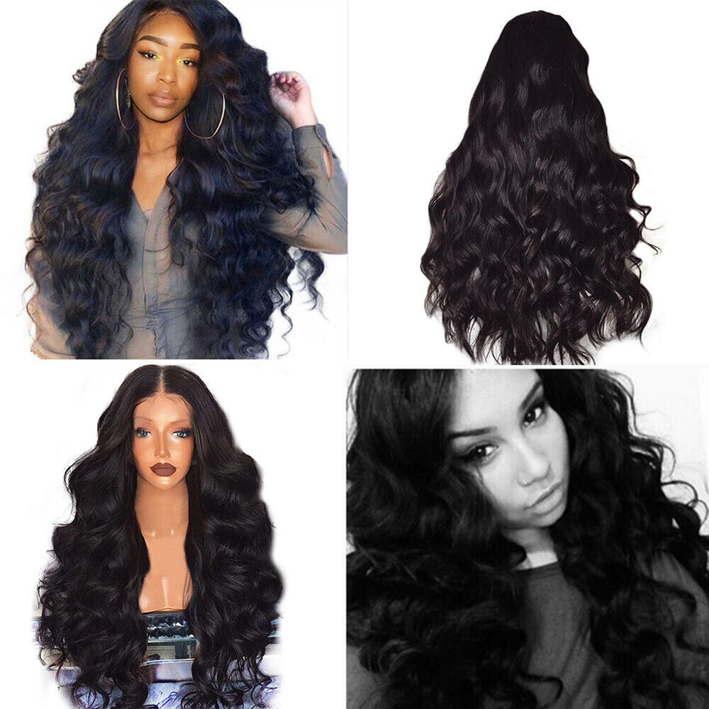 Women Long Full Wig Brazilian Star Human Hair Body Wave Lace Front Thick Wigs US
