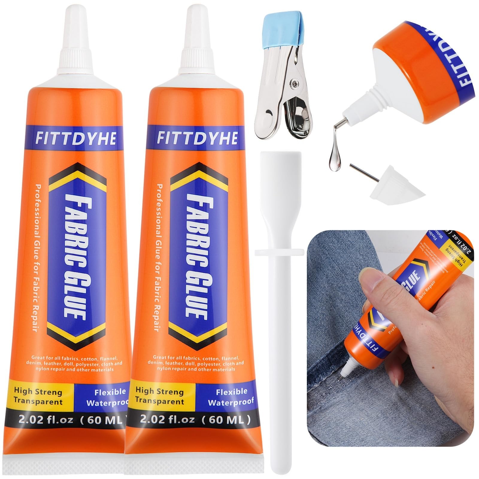 2 Pack Permanent Fabric Glue 60ML Washable Clear Adhesive for Clothes, Denim, Pa