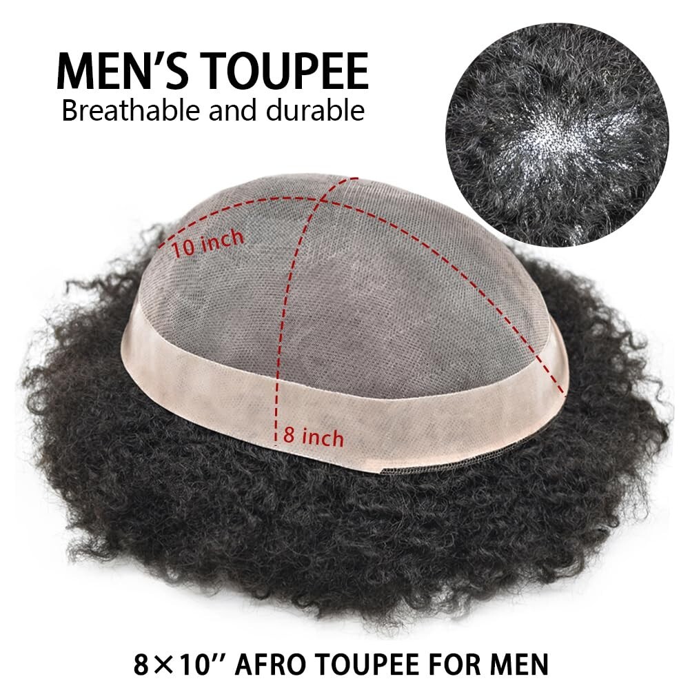 Hair Units for Black Men Afro Kinky Curly Fine Mono Lace Men Toupee Hair System