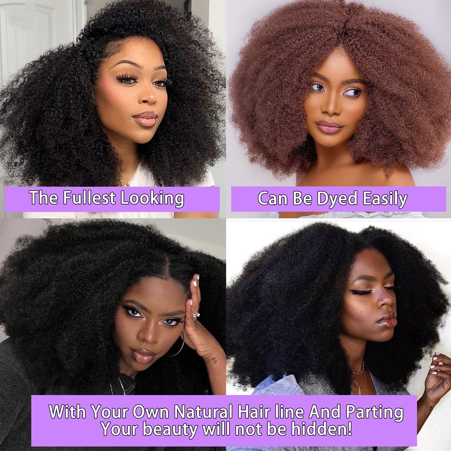 Canaryfly Afro Kinky Curly Human Hair Half Wigs For Black Wome 200 Density 3 In
