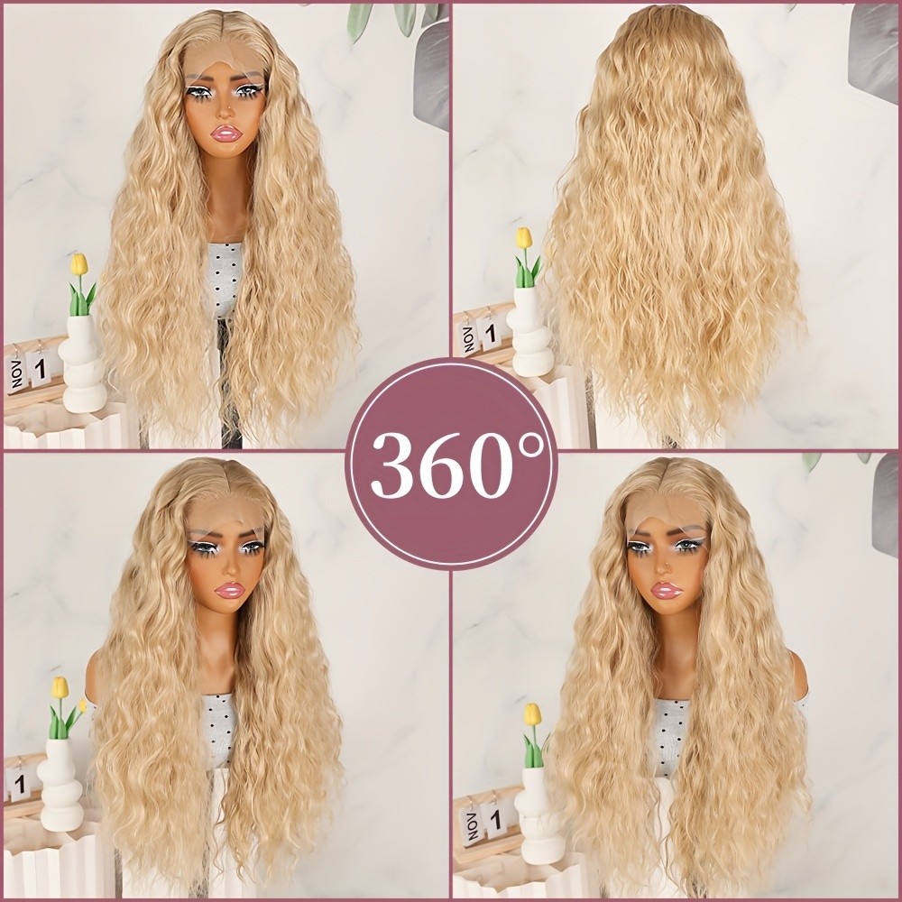 Women’s Long Loose Curly Wave Synthetic Hair Lace Front Wigs Ash Blonde Glueless