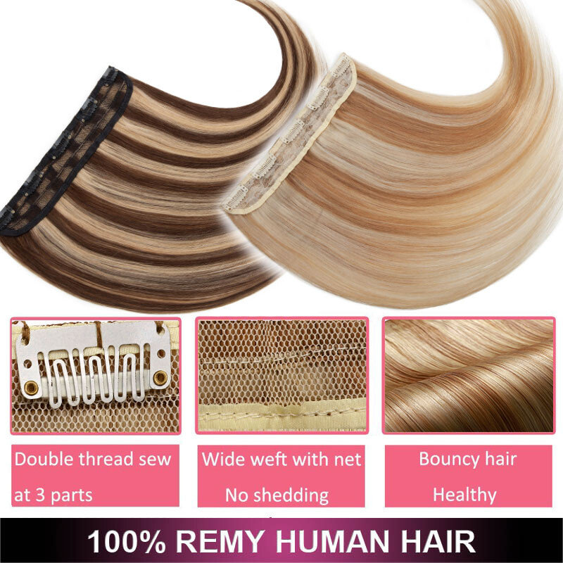 120G Real Remy Clip in Human Hair Extensions One Piece 3/4 Full Head Invisible