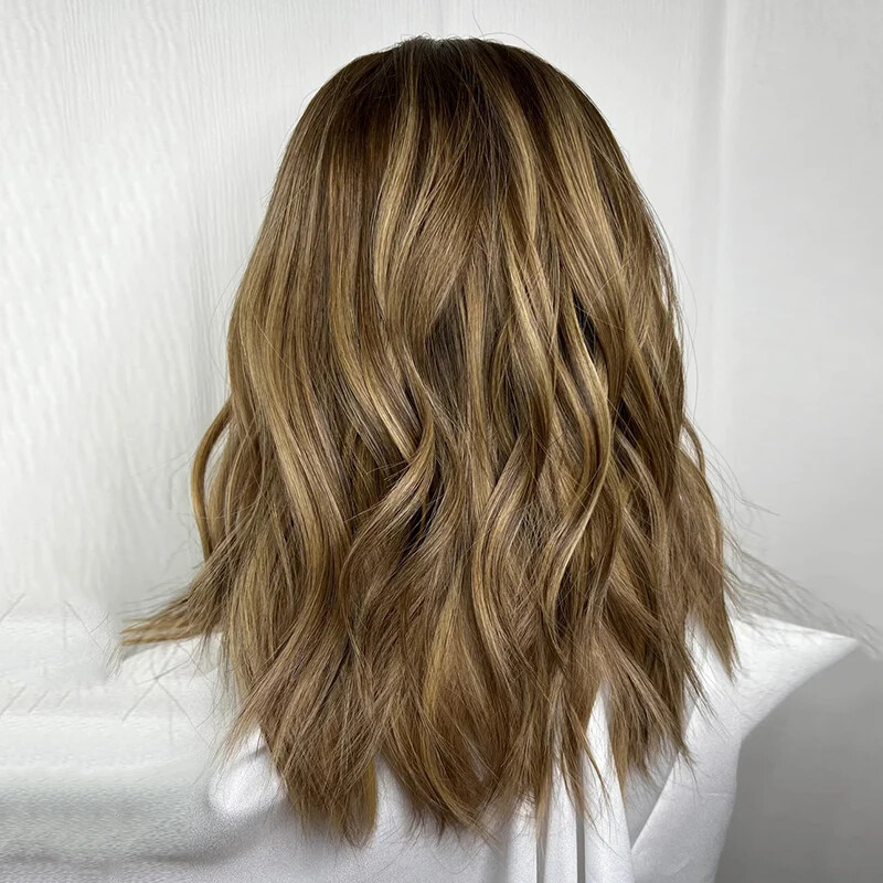 Natural Wave 13×4 Lace Frontal Wigs Caramel Ash Blonde Balayage 100% Human Hair