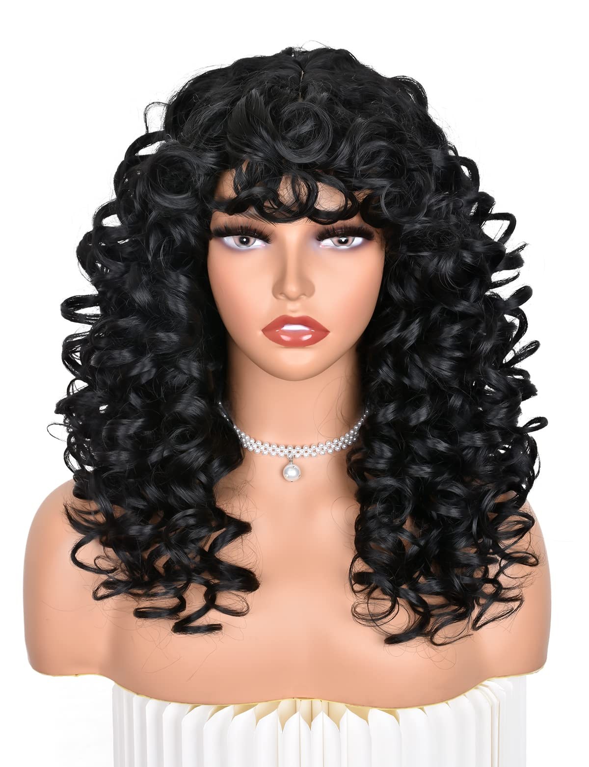 Black Curly Wigs for Black Women Long Curly Afro Wig with Bangs for Women Big…