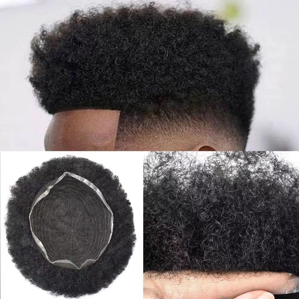 Afro Curly Full Lace Toupee African American Mens Toupee Human Hair 4mm Afro