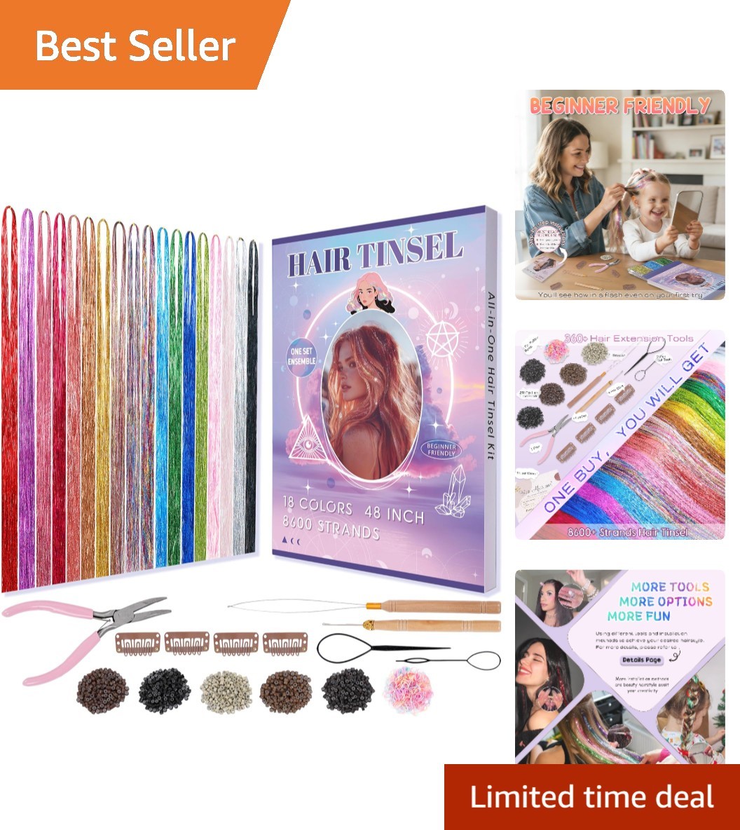 Beginner-Friendly 18 Colors Hair Tinsel – DIY Kits for Stylish Hair Enhancements