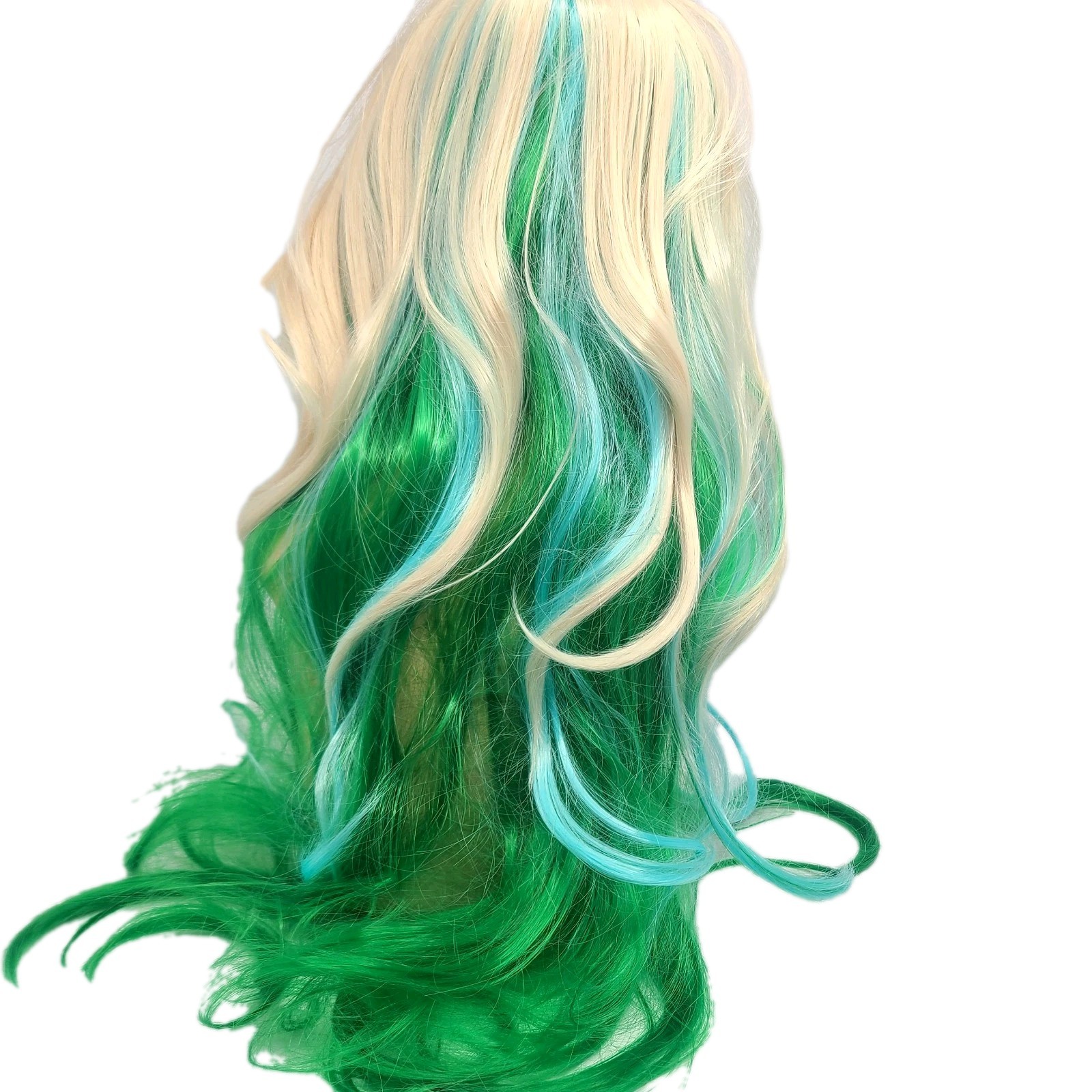 Mixed Color Long Wavy Synthetic Wig Blond Blue Green Costume Cosplay Hair