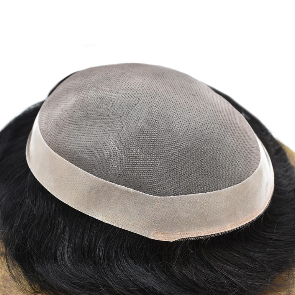 Mens Human Hair Replacement System Hairpiece Fine Mono Poly Skin Toupee