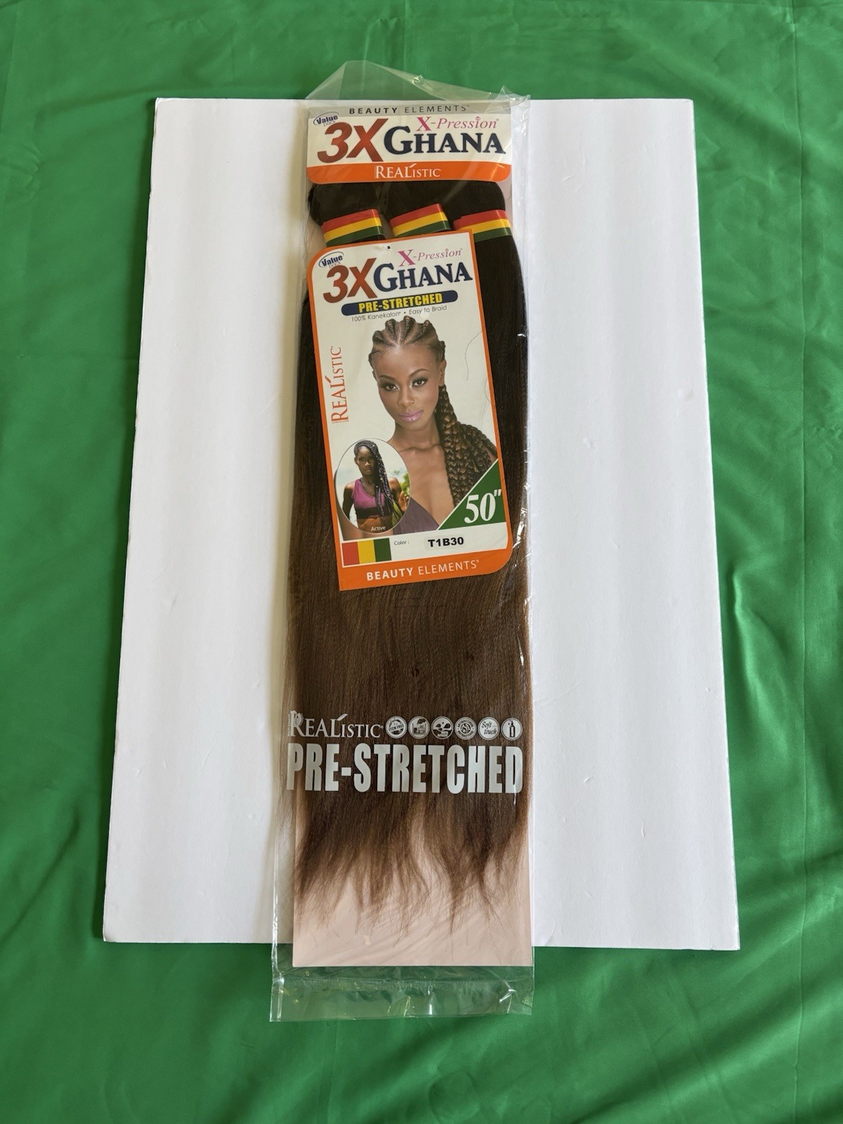 Realistic 50” 3X GHANA PRE STRETCHED Kanekalon 100% Color T1B30