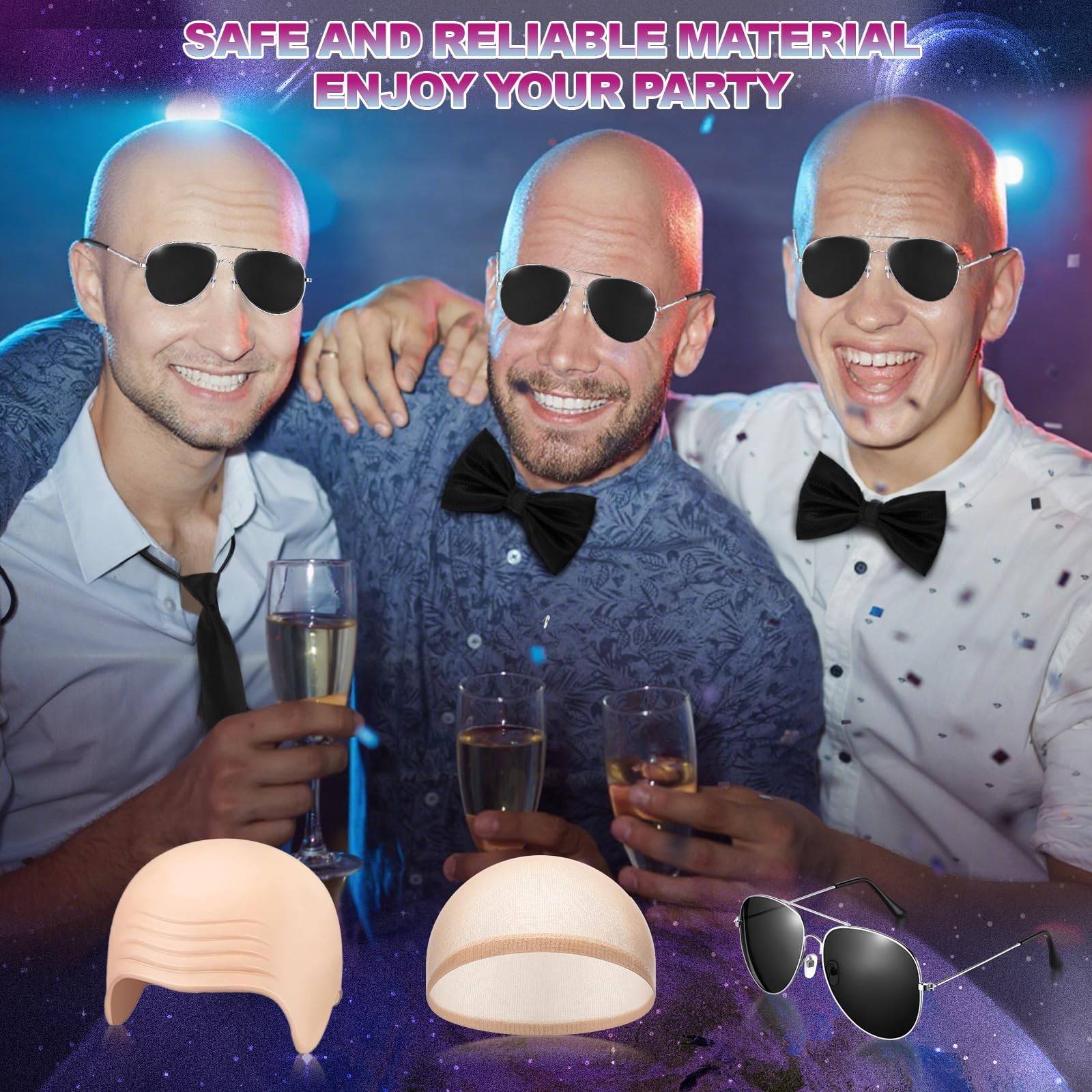 Mepase 18 Pcs Bald Caps Glasses Nylon Makeup Latex Bald Head Wig Cap For Men