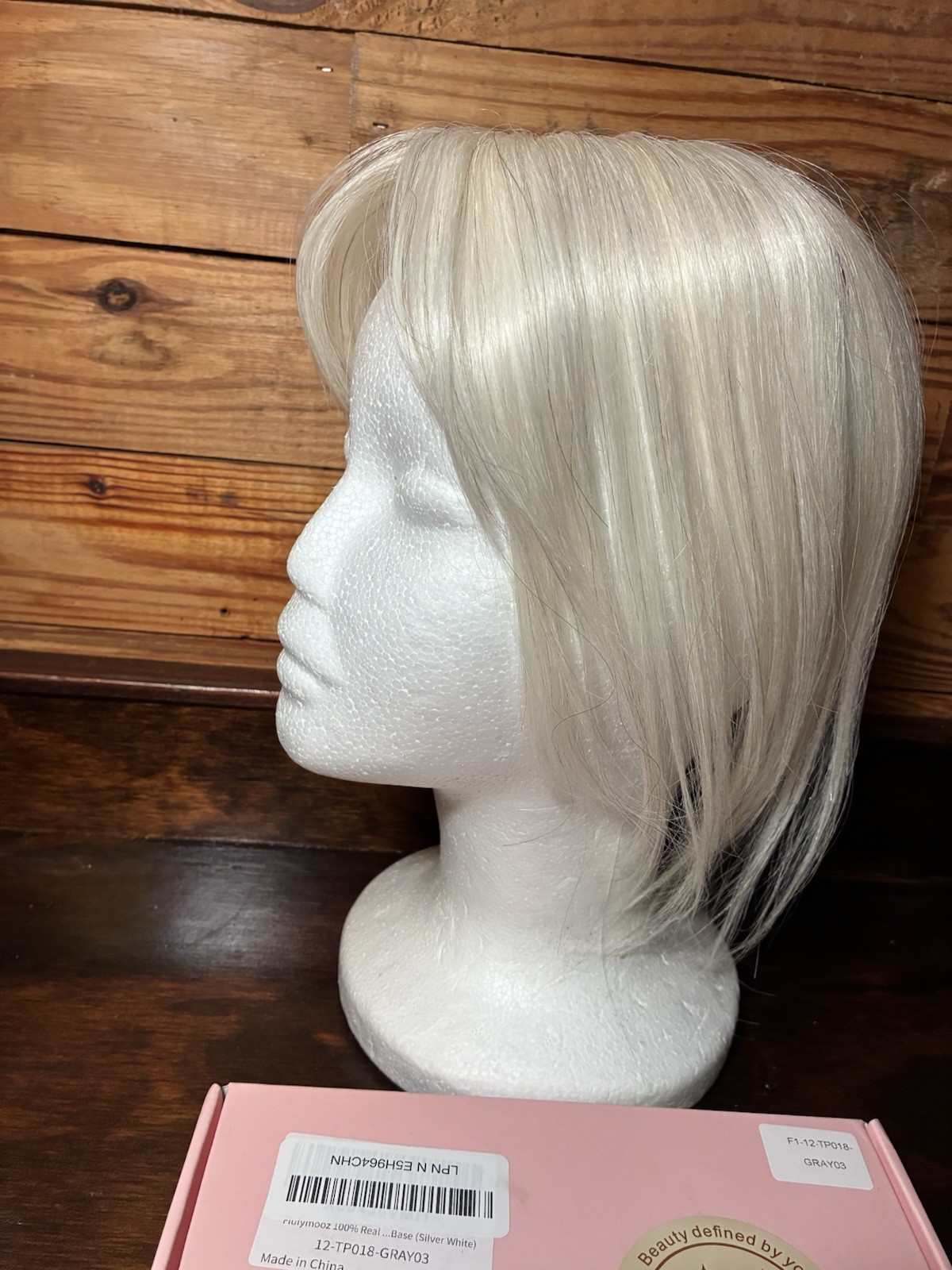 Flufymooz 100% Human Hair Toppers, 12” w/ Bangs, Silver While Platinum Blonde