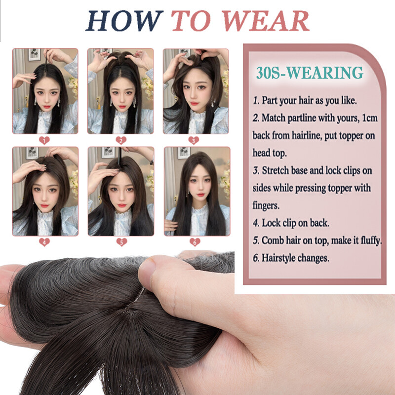100% Real as Human Remy Hair Topper Toupee Clip in Hairpiece Natural Top Bangs