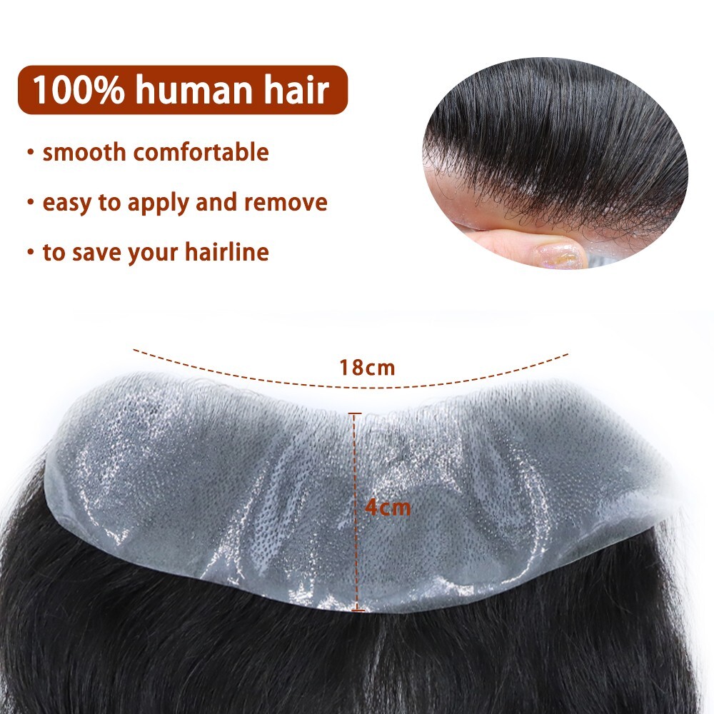 US Mens Frontal Hairpiece Thin Skin Forehead Hair Line for Receding Hairline