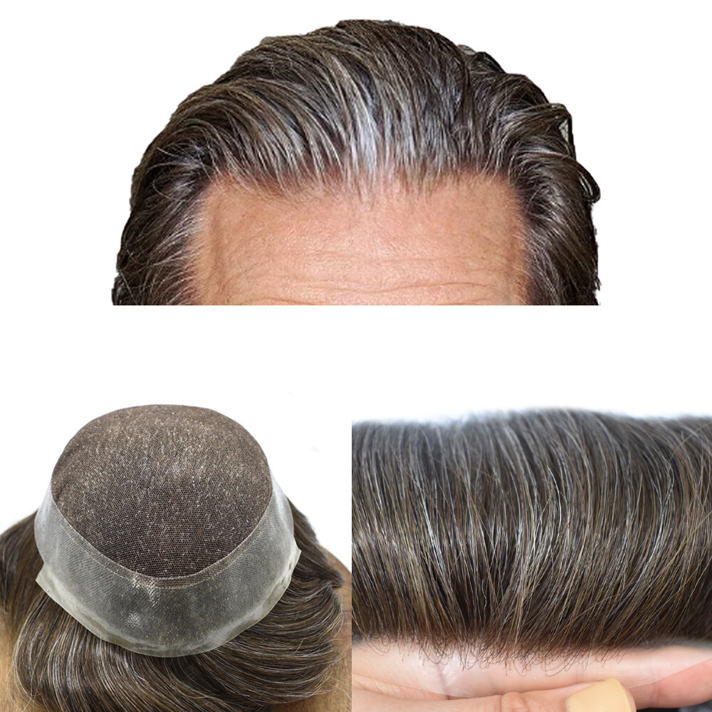 USMens Toupee French Lace Hairpiece Poly Pu Skin Around Hair System(Customized)
